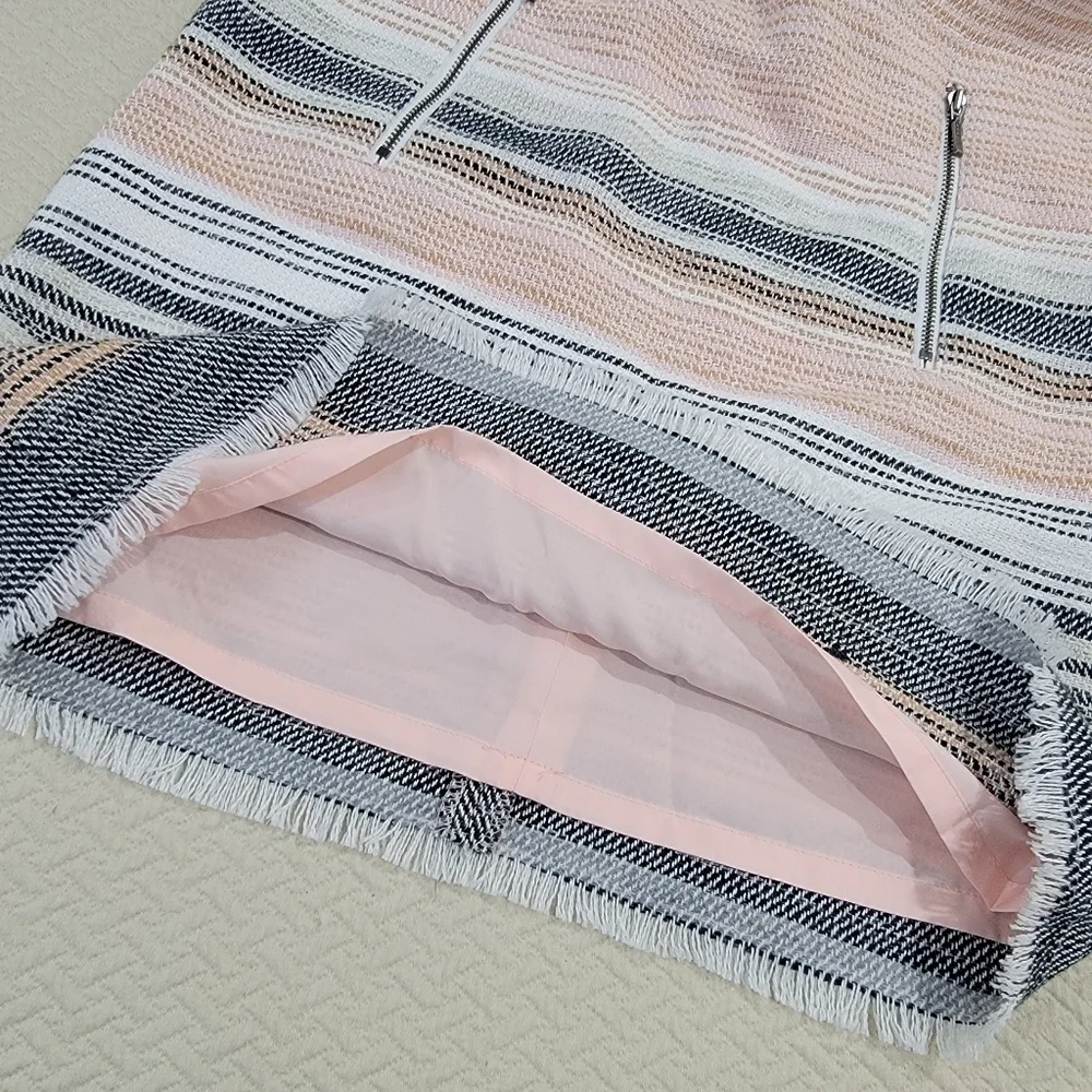 LOFT Pink Black Gray Textured Skirt Fringe Hem Zipper Front Pockets Size 0
